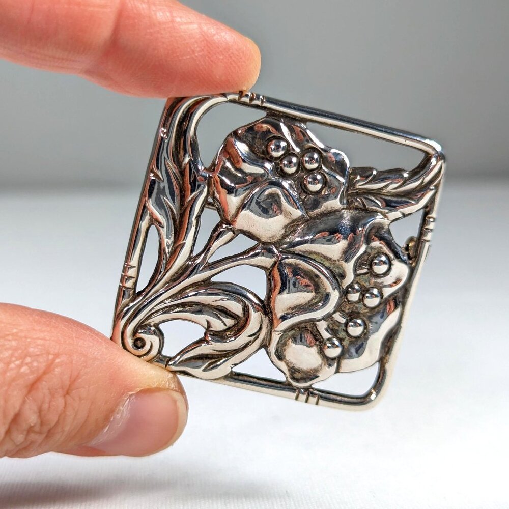 Vintage Danecraft Sterling Silver Poppy brooch, Square flower brooch gift for
